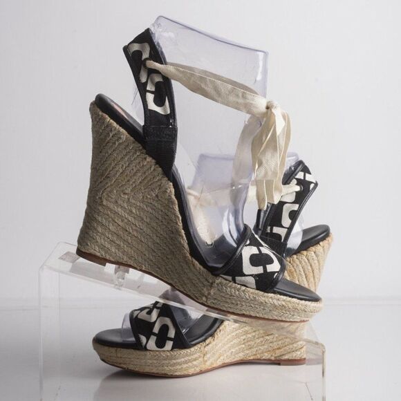 DVF Diane Von Furstenberg Womens Black Platform Tie Up Espadrille Heels US 8.5 - Picture 3 of 9